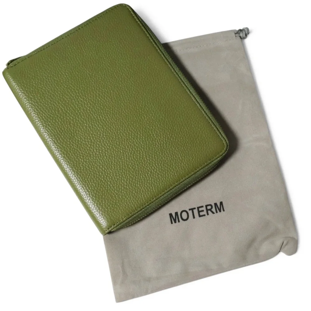 MOTERM Zip Around Planner Cover B6 Pebbled Leather Olive Green Folio